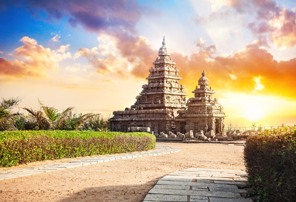 Shore,Temple,At,Sunset,Sky,In,Mamallapuram,,Tamil,Nadu,,India